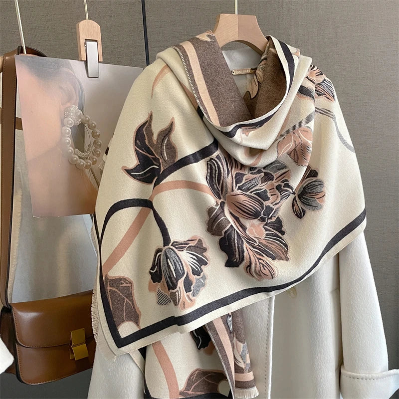 Warm Cashmere Poncho Women Scarf Luxury Horse Print Pashmina Winter Shawl Warp Bufanda Elegant Thick Casual Blanket Echarpe 2023 Liograft