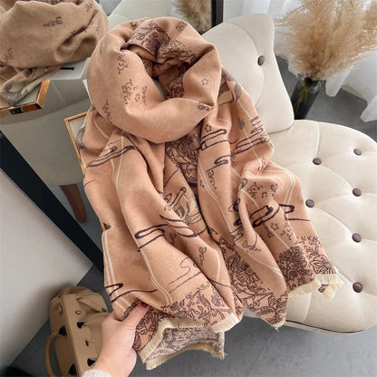 Warm Cashmere Poncho Women Scarf Luxury Horse Print Pashmina Winter Shawl Warp Bufanda Elegant Thick Casual Blanket Echarpe 2023 Liograft