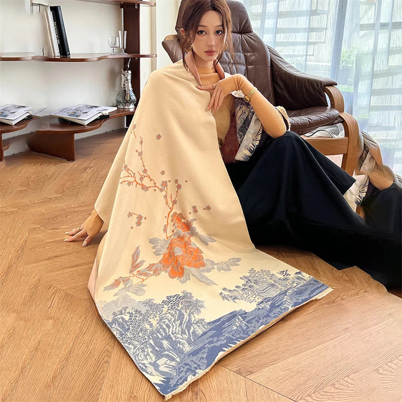 Warm Cashmere Poncho Women Scarf Luxury Horse Print Pashmina Winter Shawl Warp Bufanda Elegant Thick Casual Blanket Echarpe 2023 Liograft