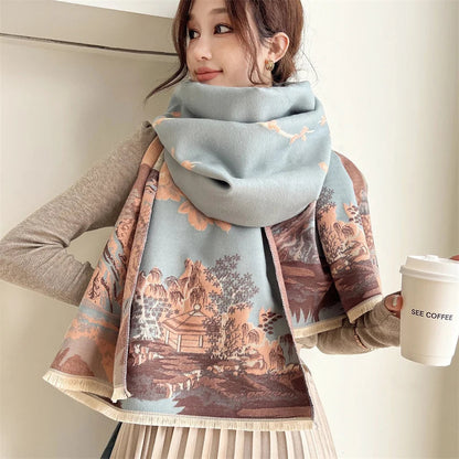 Warm Cashmere Poncho Women Scarf Luxury Horse Print Pashmina Winter Shawl Warp Bufanda Elegant Thick Casual Blanket Echarpe 2023 Liograft