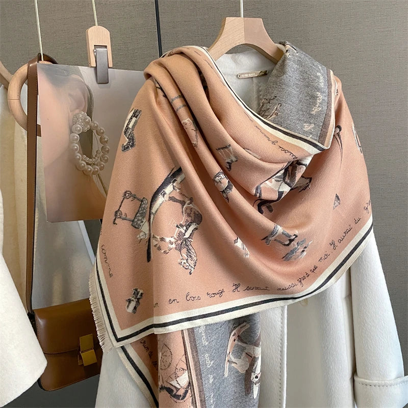 Warm Cashmere Poncho Women Scarf Luxury Horse Print Pashmina Winter Shawl Warp Bufanda Elegant Thick Casual Blanket Echarpe 2023 Liograft