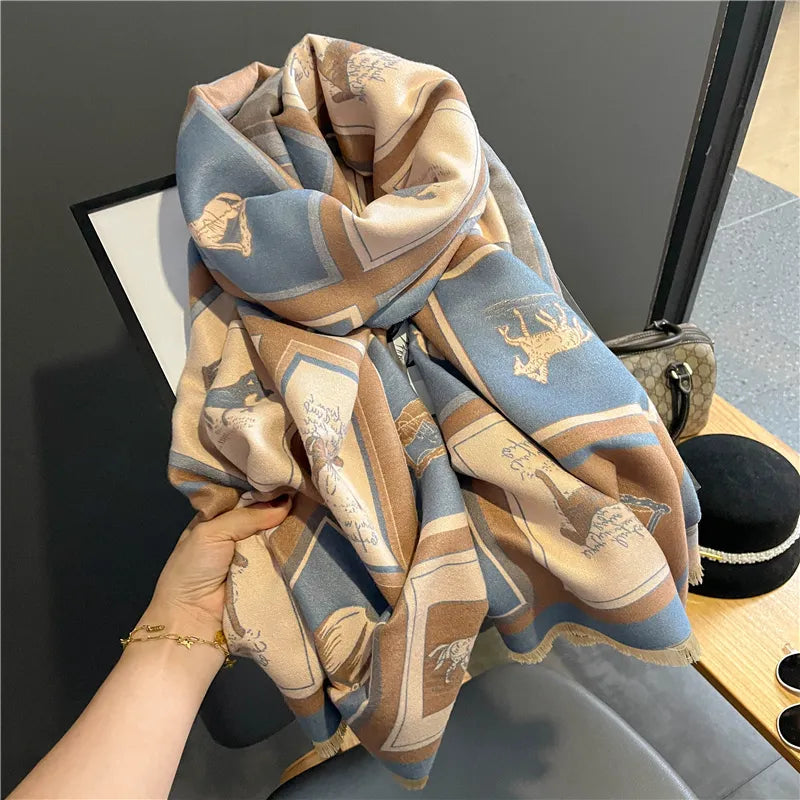 Warm Cashmere Poncho Women Scarf Luxury Horse Print Pashmina Winter Shawl Warp Bufanda Elegant Thick Casual Blanket Echarpe 2023 Liograft