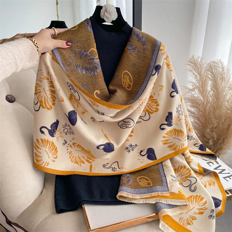 Warm Cashmere Poncho Women Scarf Luxury Horse Print Pashmina Winter Shawl Warp Bufanda Elegant Thick Casual Blanket Echarpe 2023 Liograft