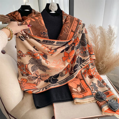 Warm Cashmere Poncho Women Scarf Luxury Horse Print Pashmina Winter Shawl Warp Bufanda Elegant Thick Casual Blanket Echarpe 2023 Liograft