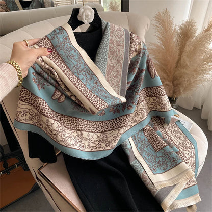 Warm Cashmere Poncho Women Scarf Luxury Horse Print Pashmina Winter Shawl Warp Bufanda Elegant Thick Casual Blanket Echarpe 2023 Liograft