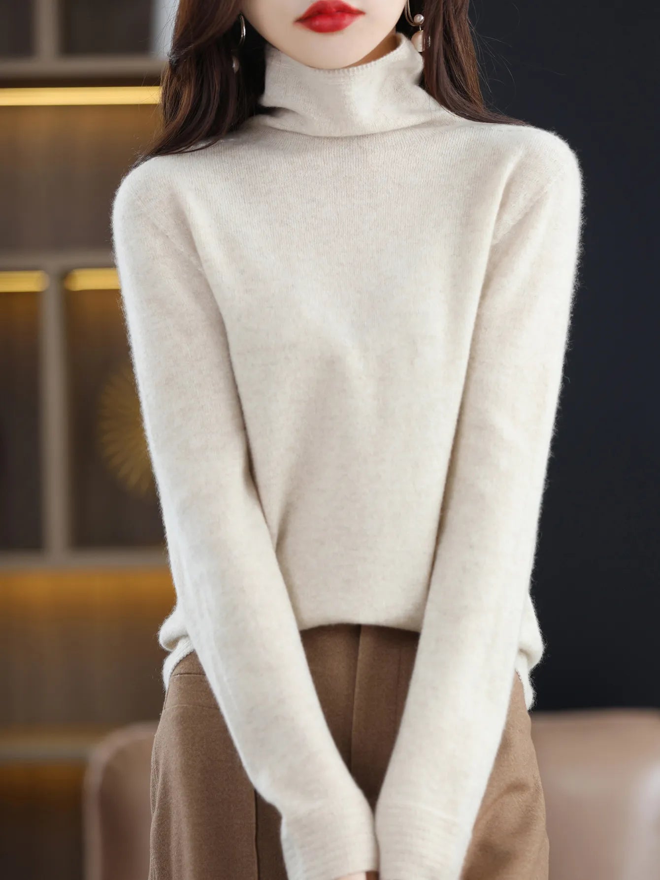 Warm and Cozy Turtleneck Merino Wool Sweater for Women Liograft