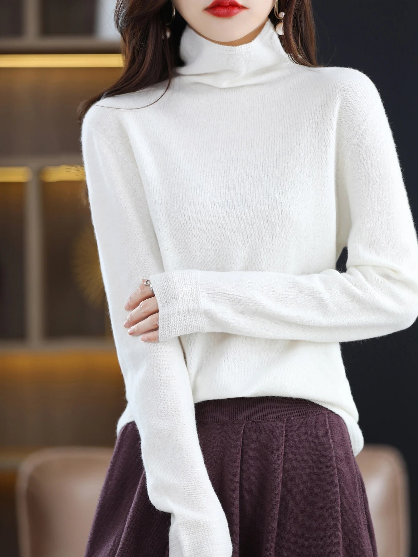 Warm and Cozy Turtleneck Merino Wool Sweater for Women Liograft