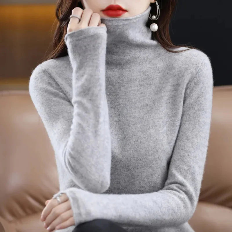 Warm and Stylish Merino Wool Cashmere Sweater with High Stacked Collar Liograft