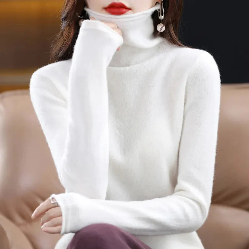 Warm and Stylish Merino Wool Cashmere Sweater with High Stacked Collar Liograft