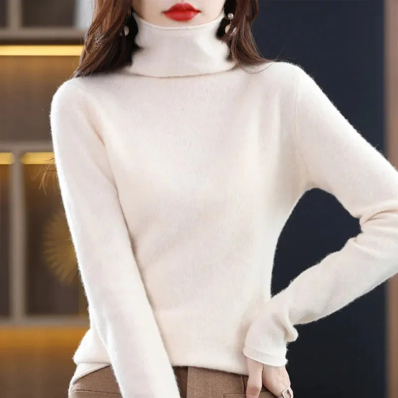 Warm and Stylish Merino Wool Cashmere Sweater with High Stacked Collar Liograft