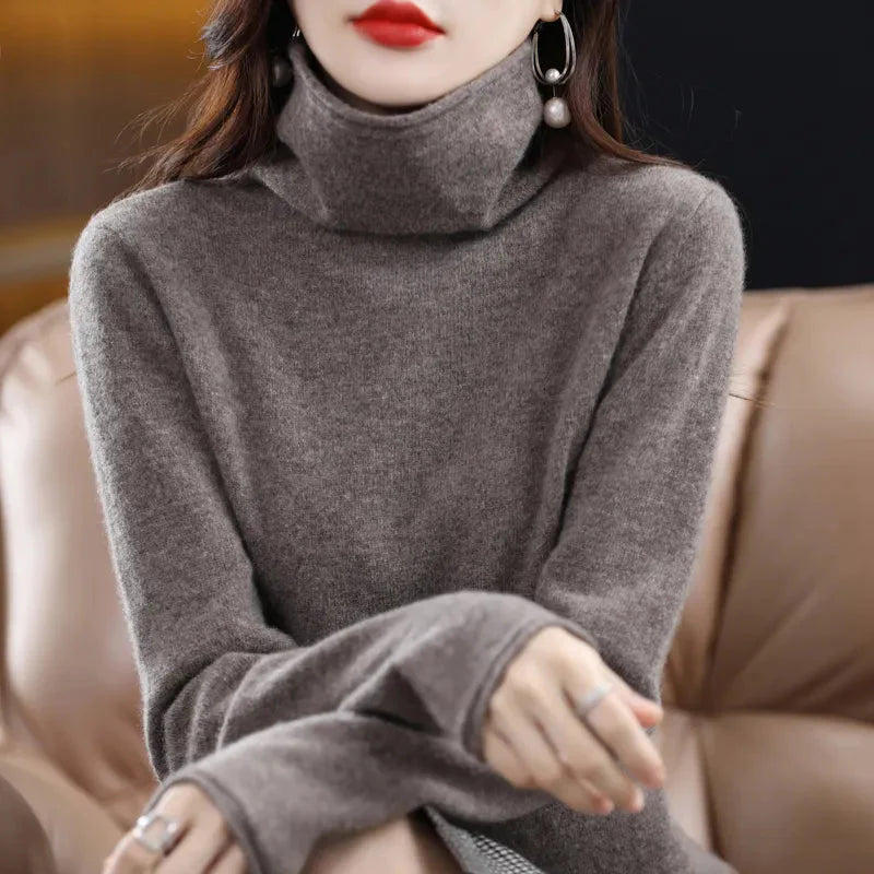 Warm and Stylish Merino Wool Cashmere Sweater with High Stacked Collar Liograft