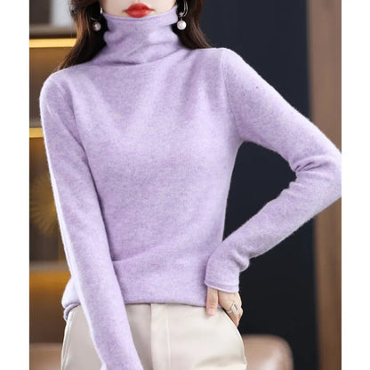 Warm and Stylish Merino Wool Cashmere Sweater with High Stacked Collar Liograft