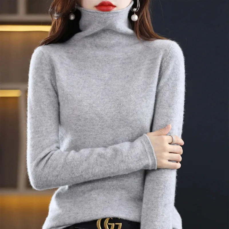 Warm and Stylish Merino Wool Cashmere Sweater with High Stacked Collar Liograft
