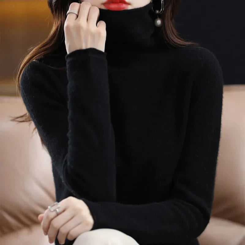 Warm and Stylish Merino Wool Cashmere Sweater with High Stacked Collar Liograft