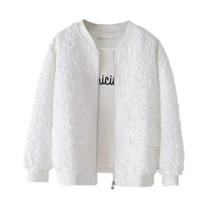 White Zip-Up Baseball Jacket for Women - 2023 Korean Spring Collection - Premium  from Liograft - Just $27.95! Shop now at Liograft