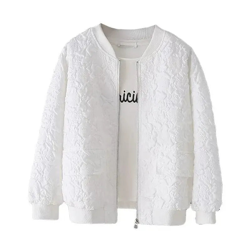 White Zip-Up Baseball Jacket for Women - 2023 Korean Spring Collection Liograft