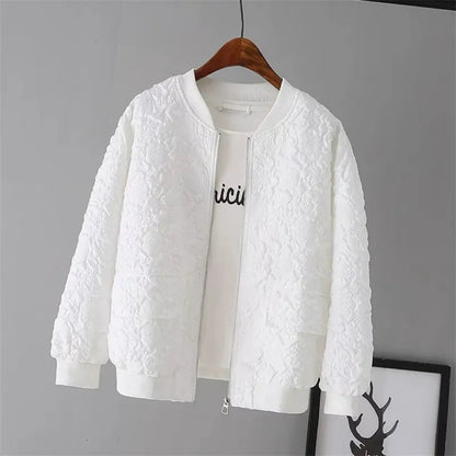 White Zip-Up Baseball Jacket for Women - 2023 Korean Spring Collection - Premium  from Liograft - Just $27.95! Shop now at Liograft