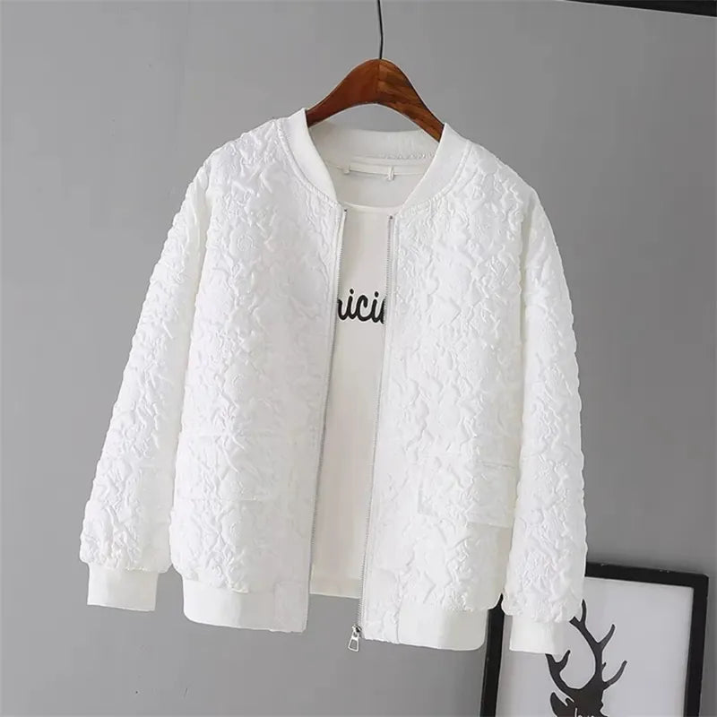 White Zip-Up Baseball Jacket for Women - 2023 Korean Spring Collection Liograft