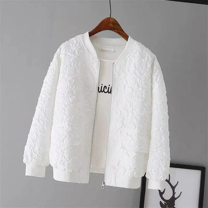 White Zip-Up Baseball Jacket for Women - 2023 Korean Spring Collection Liograft