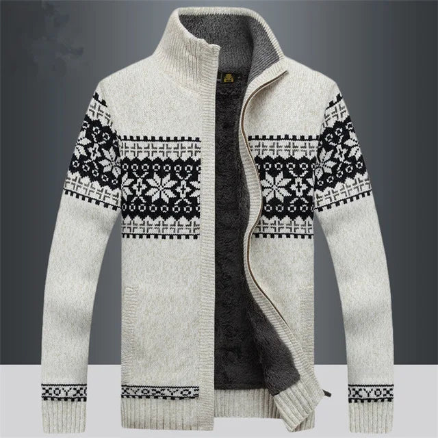 Winter Jacquard Floral Men's Sweater Coat with Fleece Lining - Premium  from Liograft - Just $137.95! Shop now at Liograft