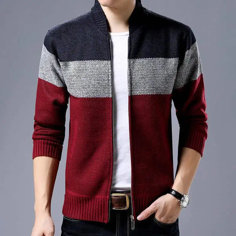 Winter Men's Colorblock Cardigan with Stand Collar - Premium  from Liograft - Just $51.95! Shop now at Liograft