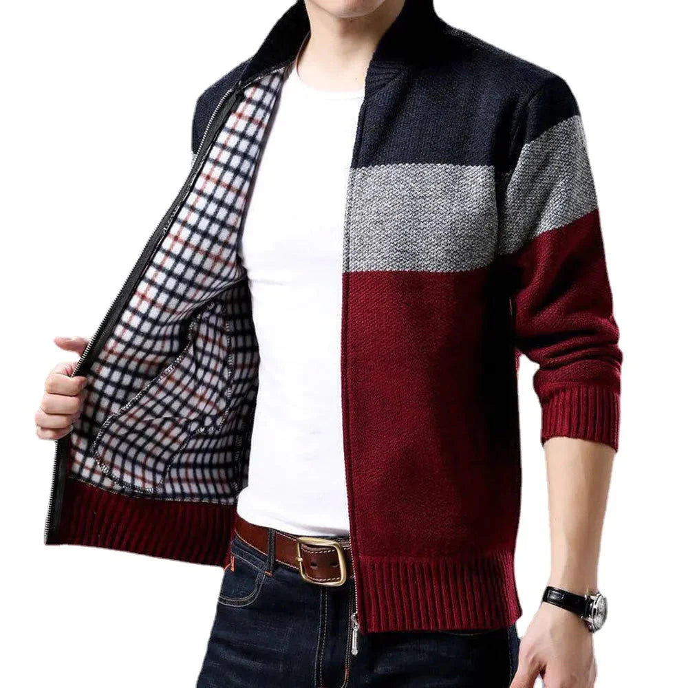 Winter Men's Colorblock Cardigan with Stand Collar - Premium  from Liograft - Just $51.95! Shop now at Liograft