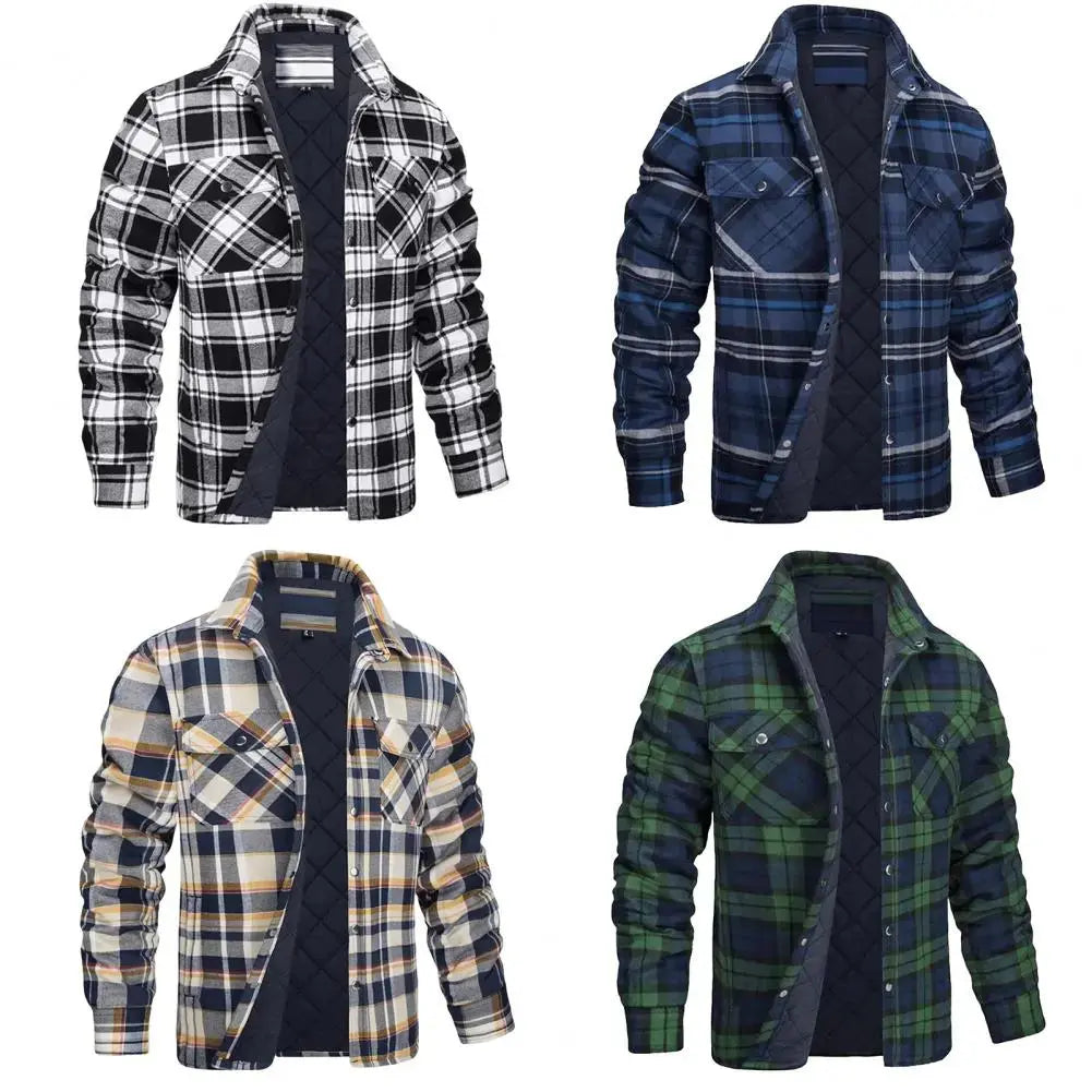 Winter Plaid Cotton Jacket for Men - Plus Size Quilted Lined Flannel Shirt Liograft