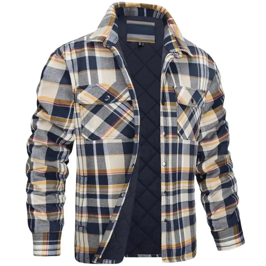 Winter Plaid Cotton Jacket for Men - Plus Size Quilted Lined Flannel Shirt Liograft