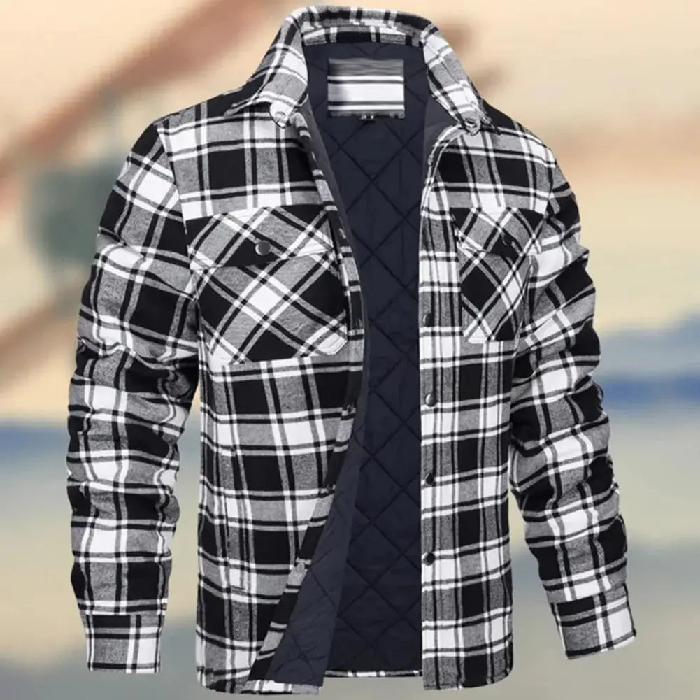 Winter Plaid Cotton Jacket for Men - Plus Size Quilted Lined Flannel Shirt Liograft