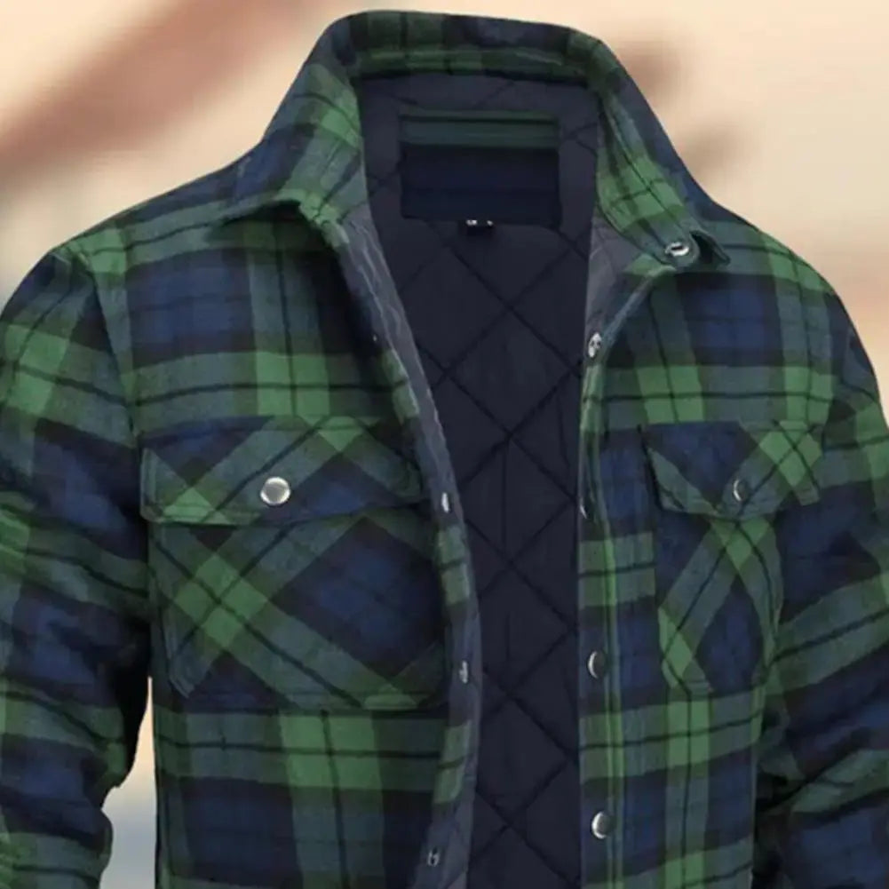 Winter Plaid Cotton Jacket for Men - Plus Size Quilted Lined Flannel Shirt Liograft