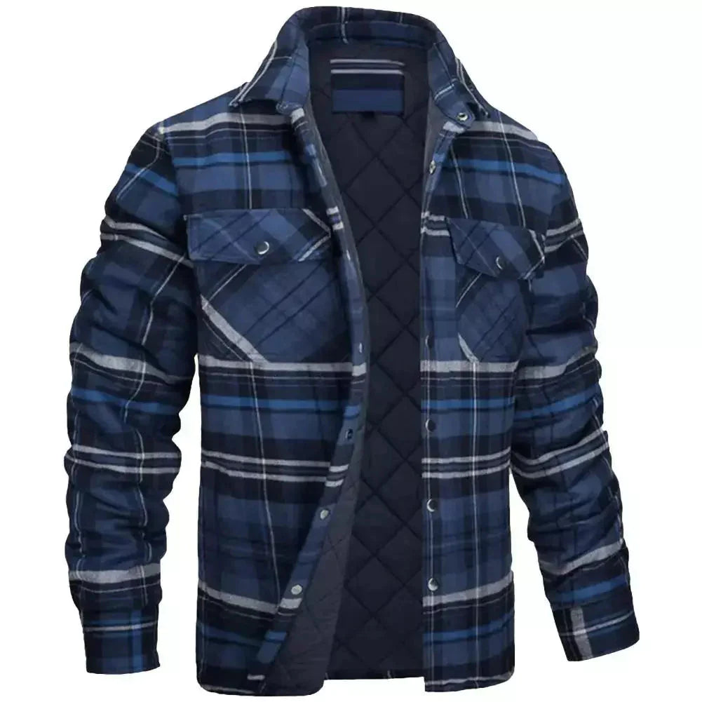 Winter Plaid Cotton Jacket with Contrast Color and Turn-down Collar - Premium  from Liograft - Just $41.95! Shop now at Liograft