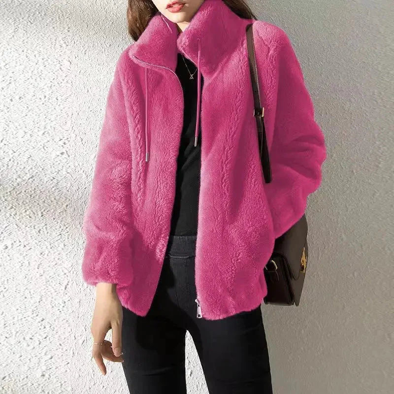 Winter Stand Collar Velvet Faux Fur Coat - Cozy All-Match Cardigan Liograft