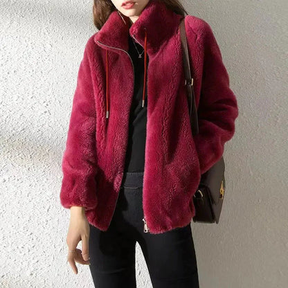 Winter Stand Collar Velvet Faux Fur Coat - Cozy All-Match Cardigan Liograft