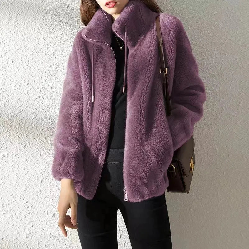 Winter Stand Collar Velvet Faux Fur Coat - Cozy All-Match Cardigan Liograft