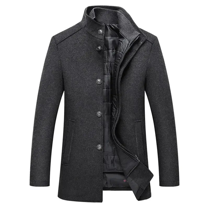 Winter Warm Wool Blend Men's Parka Jacket with Adjustable Vest Liograft
