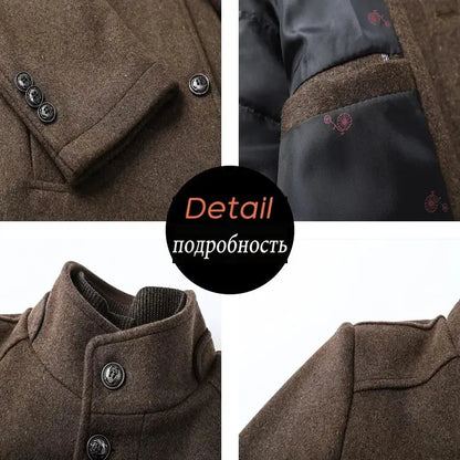 Winter Warm Wool Blend Men's Parka Jacket with Adjustable Vest Liograft