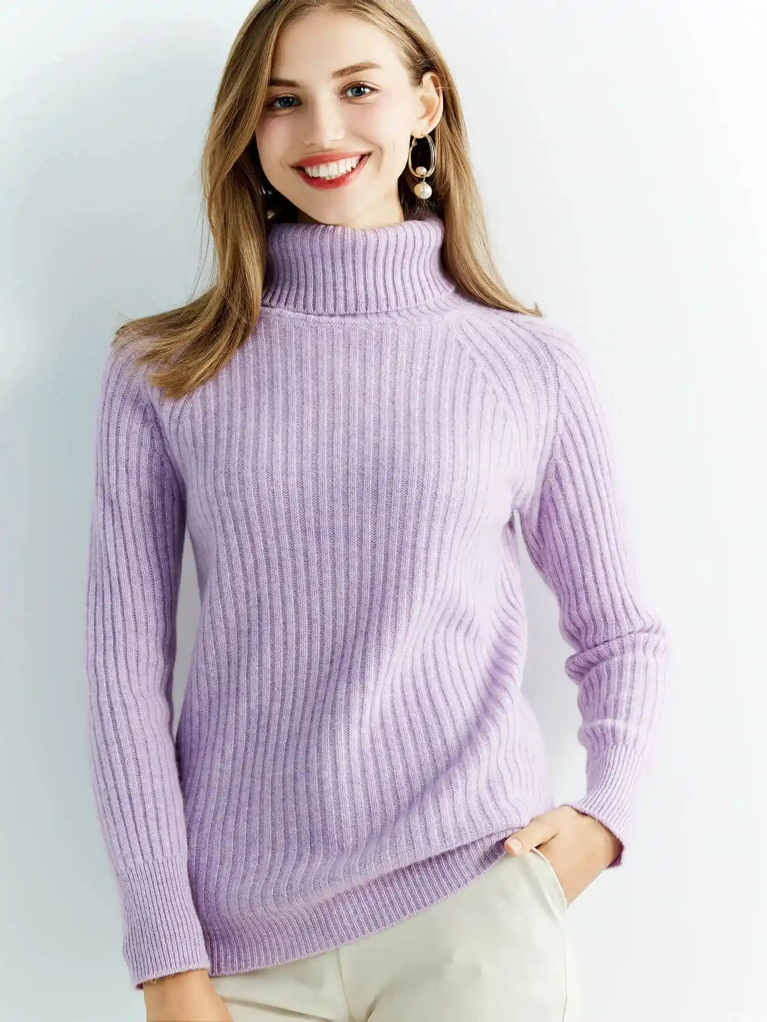 Women's 100% Merino Wool Turtleneck Cashmere Sweater Liograft