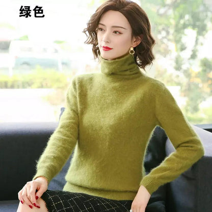 Women's 100% Pure Mink Cashmere Winter Sweater with Turtleneck Liograft