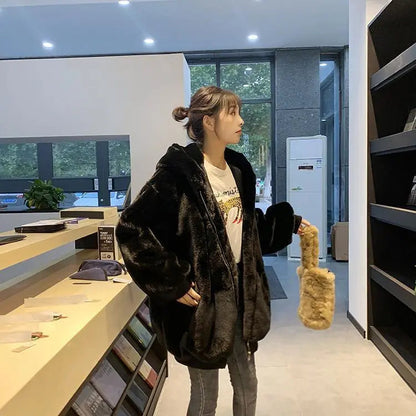 Women's Cozy Hooded Faux Rabbit Fur Jacket for Winter 2023 Liograft