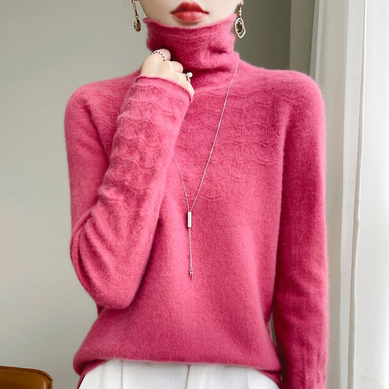 Women's Elegant High Neck Merino Wool Sweater - Autumn & Winter Fashion Liograft