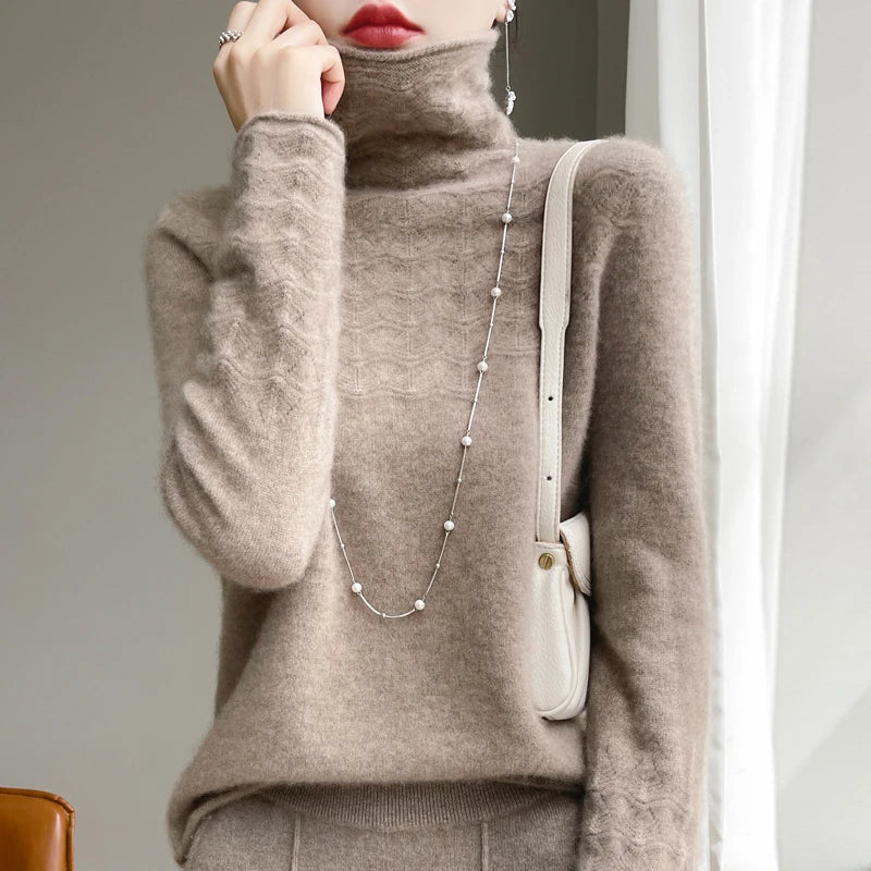 Women's Elegant High Neck Merino Wool Sweater - Autumn & Winter Fashion Liograft