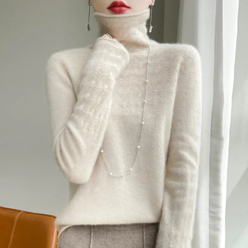 Women's Elegant High Neck Merino Wool Sweater - Autumn & Winter Fashion Liograft