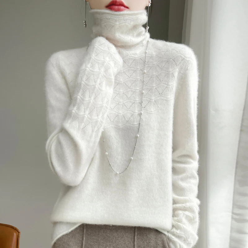 Women's Elegant High Neck Merino Wool Sweater - Autumn & Winter Fashion Liograft