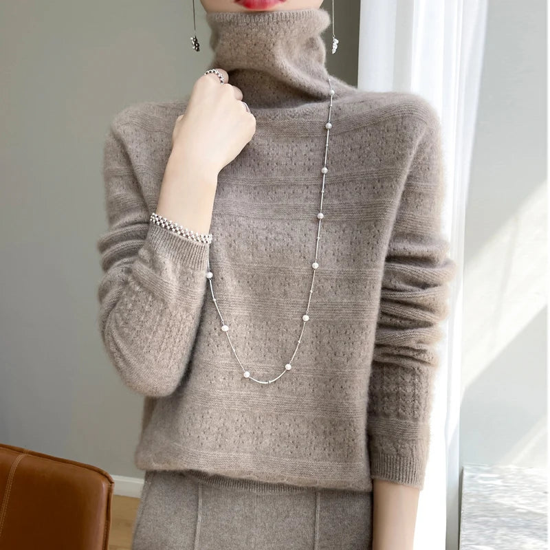 Women's High-Collar 100% Merino Wool Sweater Liograft