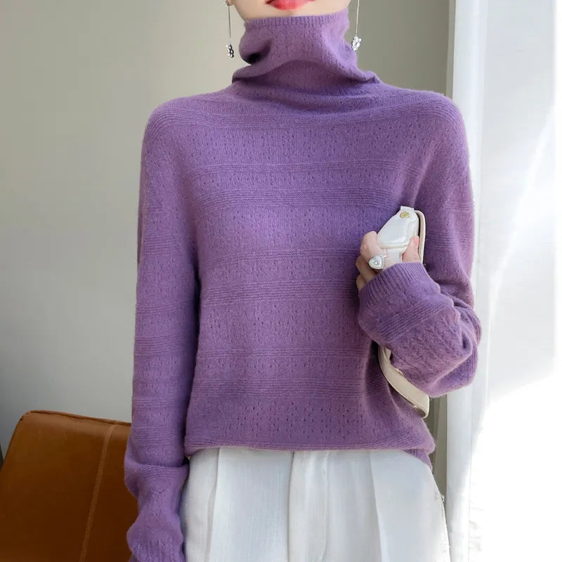 Women's High-Collar 100% Merino Wool Sweater Liograft