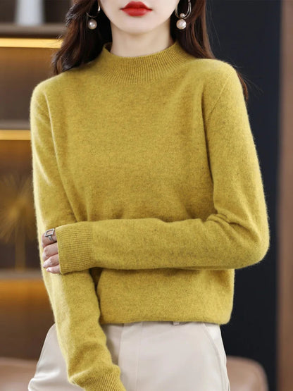 Women's Merino Wool Cashmere Knit Sweater with Mock-Neck and Long Sleeves by Aliselect Fashion - Premium  from Liograft - Just $39.95! Shop now at Liograft