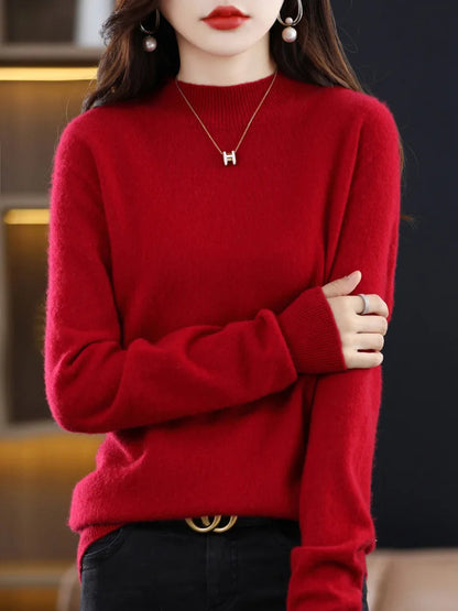Women's Merino Wool Cashmere Knit Sweater with Mock-Neck and Long Sleeves by Aliselect Fashion - Premium  from Liograft - Just $39.95! Shop now at Liograft