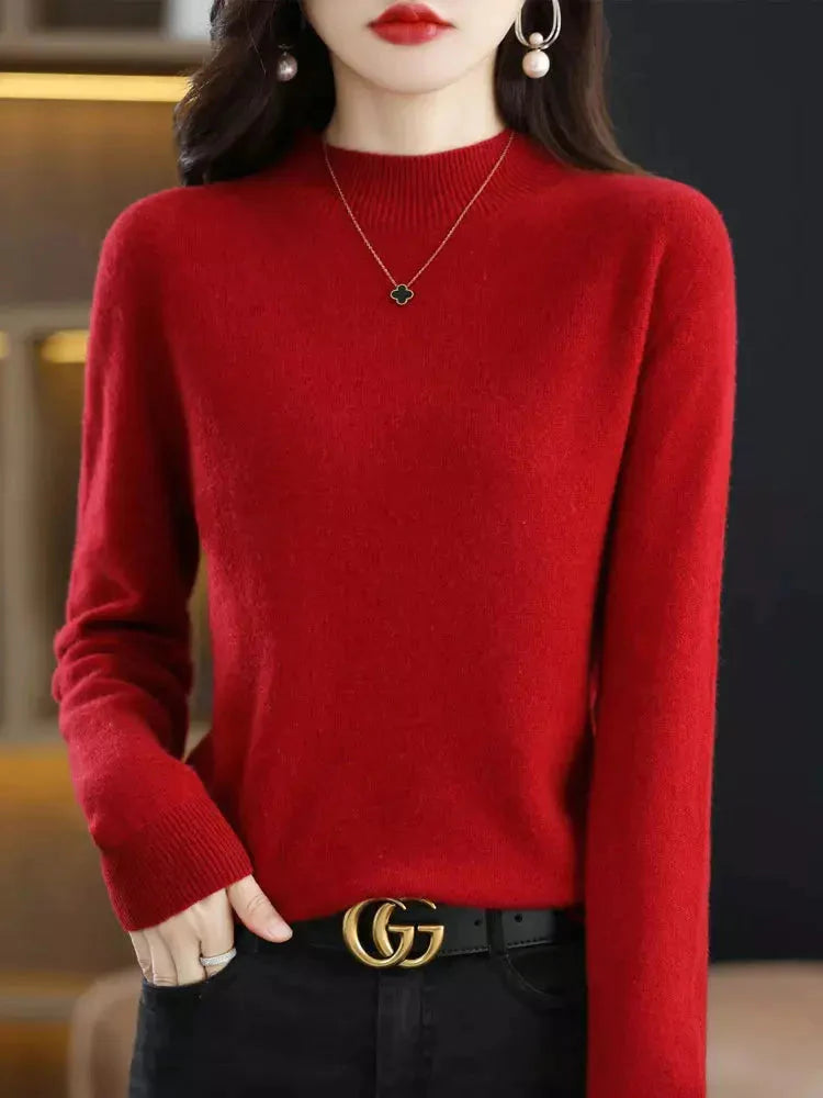 Women's Merino Wool Mock-neck Pullover Sweater for Autumn/Winter - Premium  from Liograft - Just $34.95! Shop now at Liograft