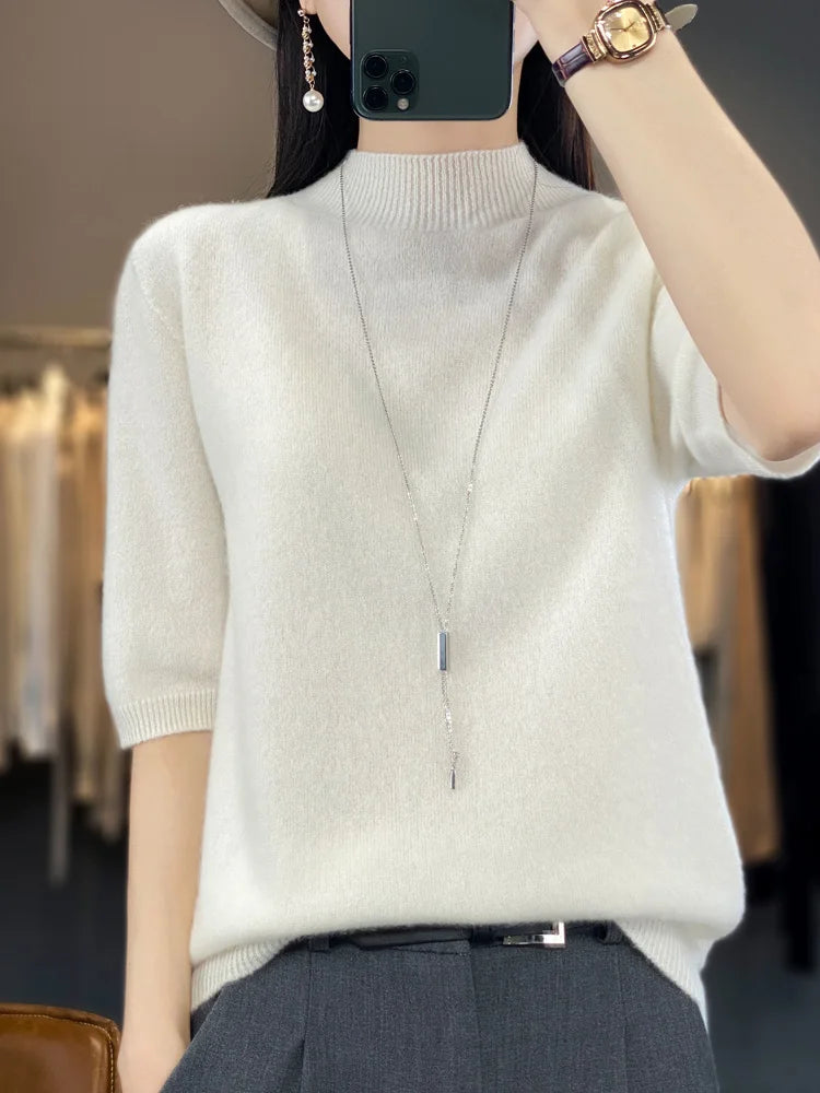 Women's Mock-Neck Cashmere and Merino Wool Spring Sweater with Half Sleeves - Premium  from Liograft - Just $39.95! Shop now at Liograft