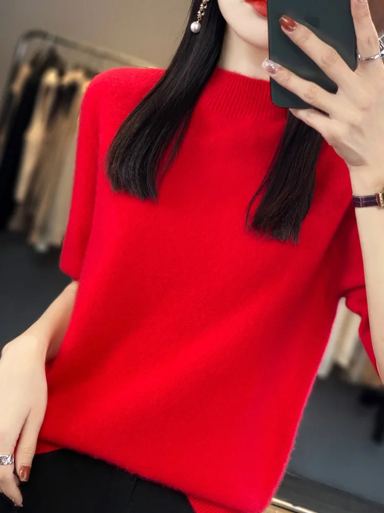Women's Mock-Neck Cashmere and Merino Wool Spring Sweater with Half Sleeves - Premium  from Liograft - Just $39.95! Shop now at Liograft